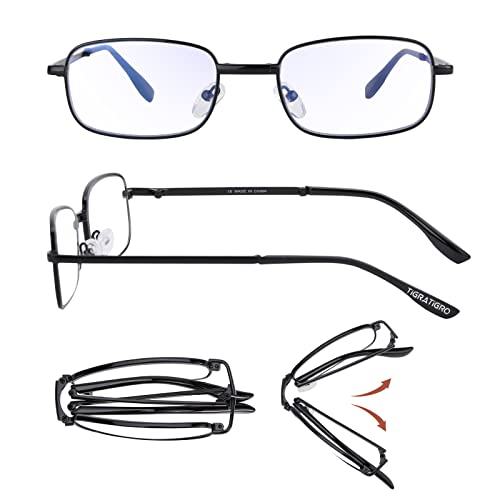 tigratigro Foldable Reading Glasses Presbypia Anti-Blue and UV Light with Anti-Glare Lenses for Men and Women, the metal frame features a fashionable style,Shiny Black von tigratigro