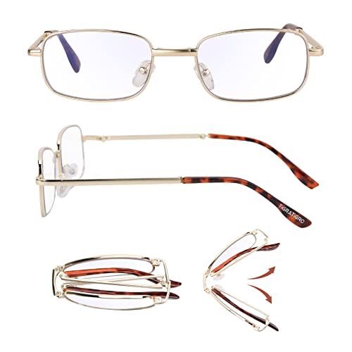 tigratigro Foldable Reading Glasses Presbypia Anti-Blue and UV Light with Anti-Glare Lenses for Men and Women, the metal frame features a fashionable style,Shiny Light Gold von tigratigro