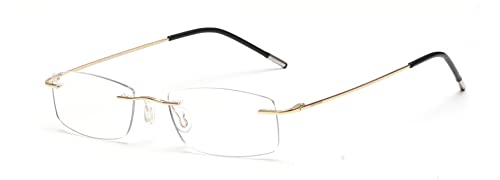 tigratigro reading glasses Presbypia anti-blue and UV light with anti-glare lenses for men and women, rimless design,shiny light gold von tigratigro