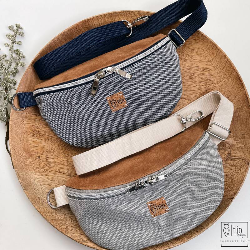 Bauchtasche Basy Medi Damen, Gürteltasche, Hüfttasche, Crossbody Bag, Tasche, Umhängetasche, Navy Braun Grau von tijodesign