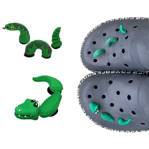 tikono 2er-Set (Schlange, Aligator) Schuhanhänger für Clog-Schuh-Dekoration, Tier-Schuh-Zubehör, Stecknadeln für Clog-Party-Geschenke, 2 Stück, Kunststoff von tikono