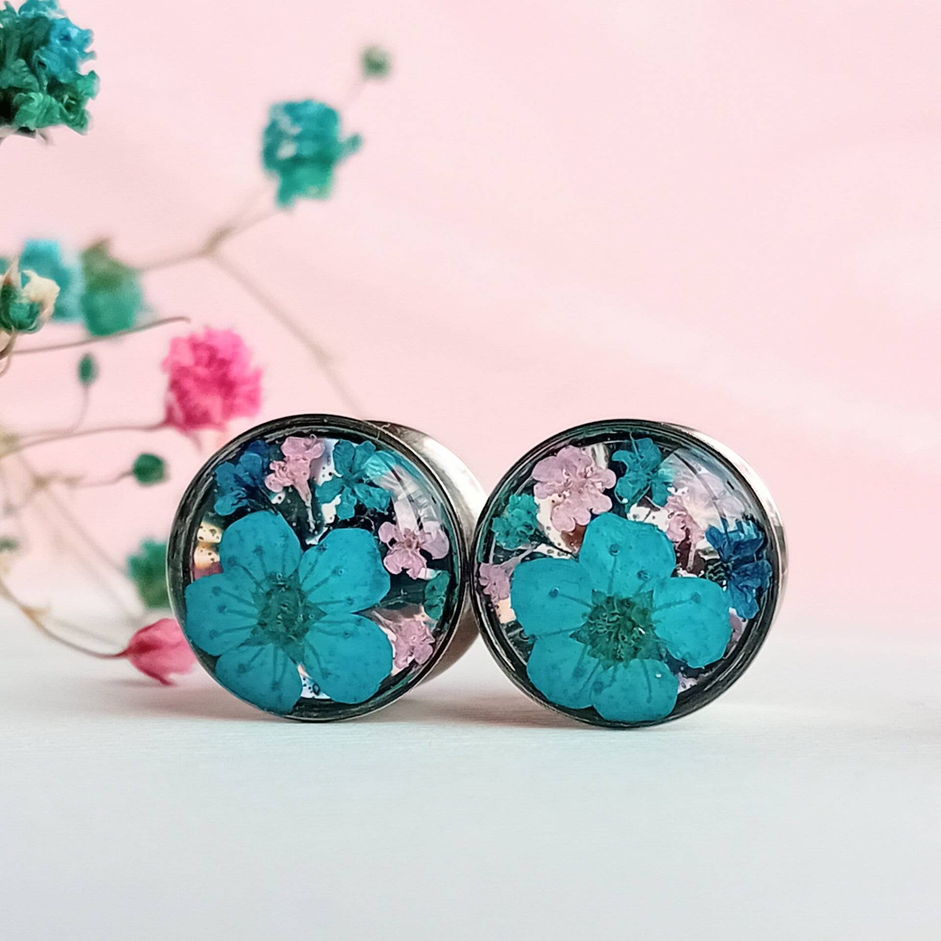 Plugs Ohr Tunnel Echte Blumen 10 Mm 00G + Türkis Teal & Pink, Süß Einzigartige Benutzerdefinierte Alternative Floral Gauges Ausgefallenes Geschenk Plugs Ohr Tunnel Echte Blumen 10 Mm 00G + Türkis Teal & Pink, Süß Einzigartige Benutzerdefinierte Alternative Floral Gauges Ausgefallenes Geschenk von tildeathstudios