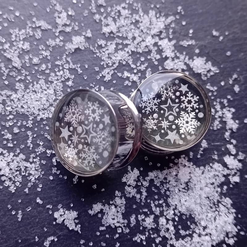 Schneeflocke Ohr Plugs, Urlaub Gauges, Winter Silber & Weiss Weihnachten Handgefertigt, Um Zu Bestellen Schneeflocke Ohr Plugs, Urlaub Gauges, Winter Silber & Weiss Weihnachten Handgefertigt, Um Zu Bestellen von tildeathstudios