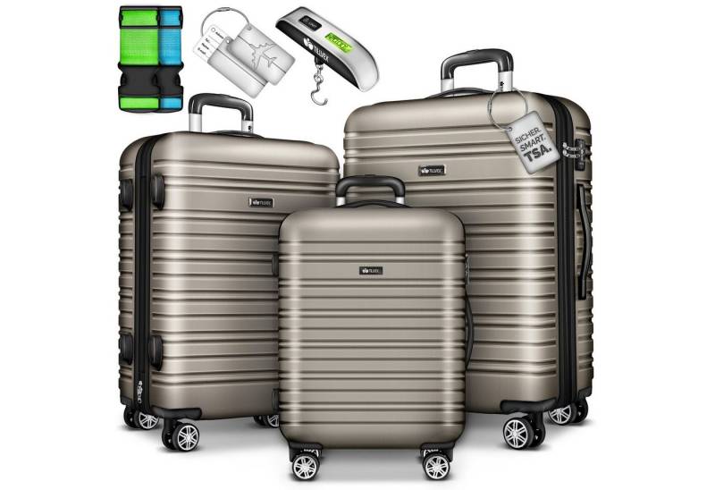 tillvex Kofferset Reisekoffer Set 3-teilig mit Gepäckwaage, Koffergurte, (und Kofferanhänger Hartschale Kofferset mit 4 Rollen, Trolley Gepäck Koffer mit TSA Schloss Rollkoffer), Hartschalenkofferset von tillvex