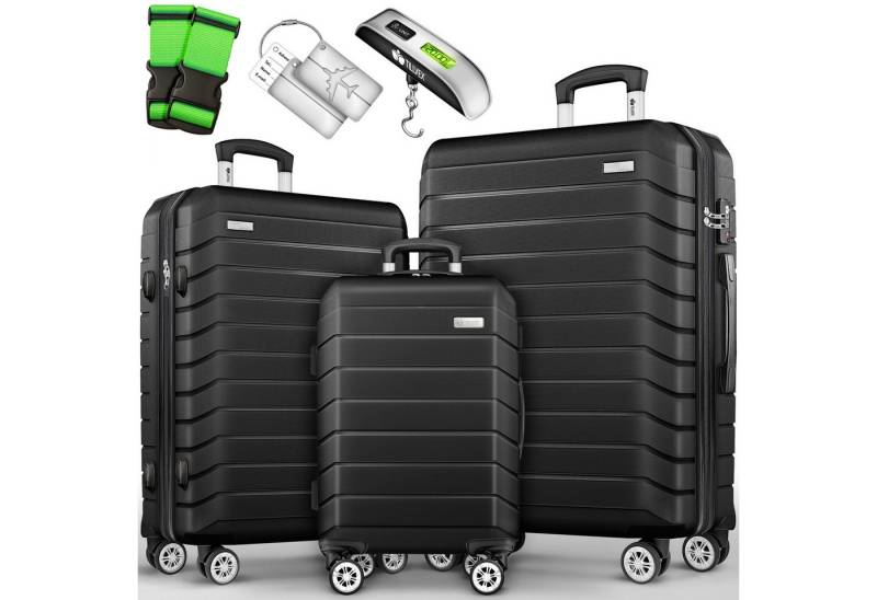 tillvex Trolleyset Reisekoffer Set Koffer Hartschale Trolley Kofferset Tasche, (TSA Schloss Rollkoffer S-M-L-XL, 3 tlg), Reisekoffer Set 3-TLG. + Gepäckwaage, 6X Gurte & 3X Anhänger Kofferset von tillvex