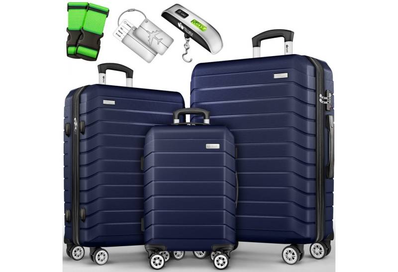 tillvex Trolleyset Reisekoffer Set Koffer Hartschale Trolley Kofferset Tasche, (TSA Schloss Rollkoffer S-M-L-XL, 3 tlg), Reisekoffer Set 3-TLG. + Gepäckwaage, 6X Gurte & 3X Anhänger Kofferset von tillvex