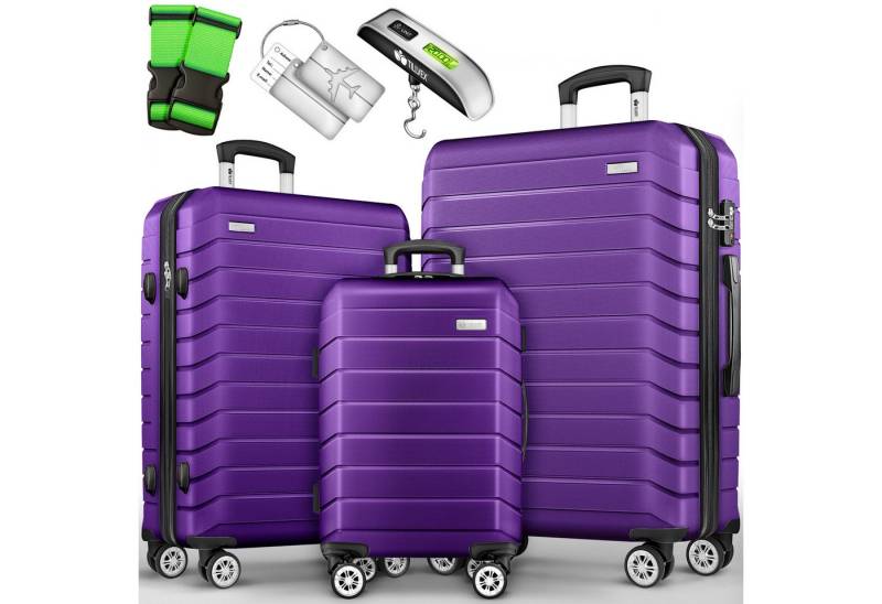 tillvex Trolleyset Reisekoffer Set Koffer Hartschale Trolley Kofferset Tasche, (TSA Schloss Rollkoffer S-M-L-XL, 3 tlg), Reisekoffer Set 3-TLG. + Gepäckwaage, 6X Gurte & 3X Anhänger Kofferset von tillvex