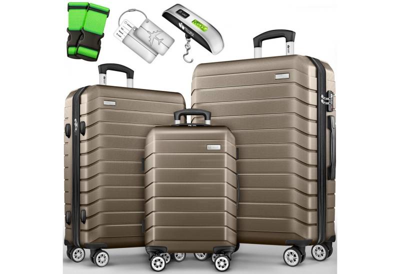 tillvex Trolleyset Reisekoffer Set Koffer Hartschale Trolley Kofferset Tasche, (TSA Schloss Rollkoffer S-M-L-XL, 3 tlg), Reisekoffer Set 3-TLG. + Gepäckwaage, 6X Gurte & 3X Anhänger Kofferset von tillvex