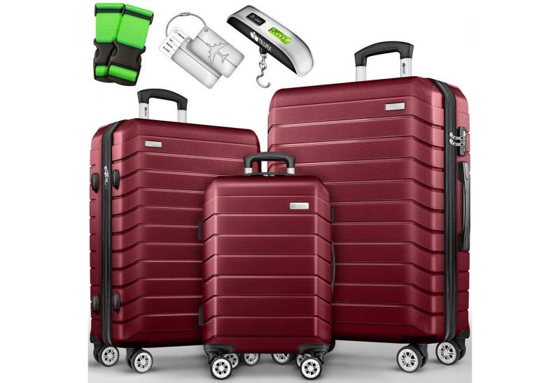 tillvex Trolleyset Reisekoffer Set Koffer Hartschale Trolley Kofferset Tasche, (TSA Schloss Rollkoffer S-M-L-XL, 3 tlg), Reisekoffer Set 3-TLG. + Gepäckwaage, 6X Gurte & 3X Anhänger Kofferset von tillvex