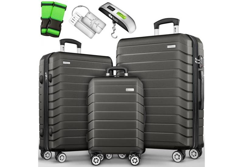 tillvex Trolleyset Reisekoffer Set Koffer Hartschale Trolley Kofferset Tasche, (TSA Schloss Rollkoffer S-M-L-XL, 3 tlg), Reisekoffer Set 3-TLG. + Gepäckwaage, 6X Gurte & 3X Anhänger Kofferset von tillvex
