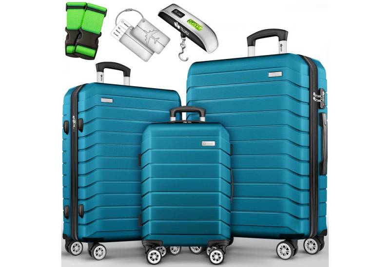tillvex Trolleyset Reisekoffer Set Koffer Hartschale Trolley Kofferset Tasche, (TSA Schloss Rollkoffer S-M-L-XL, 3 tlg), Reisekoffer Set 3-TLG. + Gepäckwaage, 6X Gurte & 3X Anhänger Kofferset von tillvex