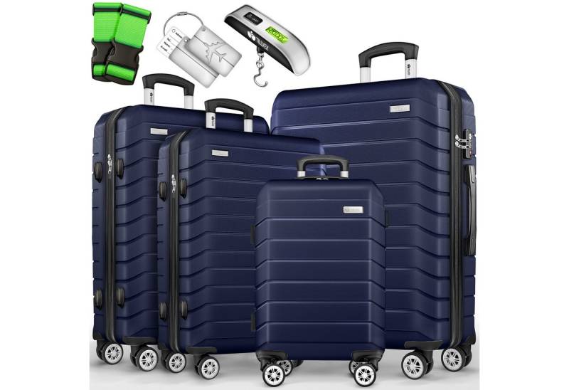 tillvex Trolleyset Reisekoffer Set Koffer Hartschale Trolley Kofferset Tasche, (TSA Schloss Rollkoffer S-M-L-XL, 4 tlg), Reisekoffer Set 4-TLG. + Gepäckwaage, 8X Gurte & 4X Anhänger Kofferset von tillvex