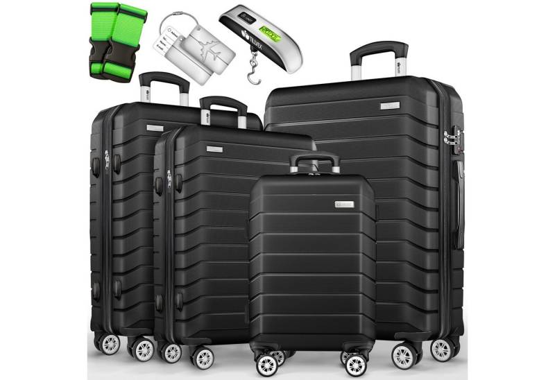 tillvex Trolleyset Reisekoffer Set Koffer Hartschale Trolley Kofferset Tasche, (TSA Schloss Rollkoffer S-M-L-XL, 4 tlg), Reisekoffer Set 4-TLG. + Gepäckwaage, 8X Gurte & 4X Anhänger Kofferset von tillvex