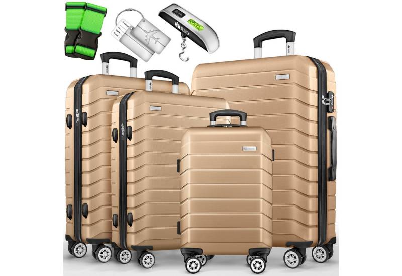 tillvex Trolleyset Reisekoffer Set Koffer Hartschale Trolley Kofferset Tasche, (TSA Schloss Rollkoffer S-M-L-XL, 4 tlg), Reisekoffer Set 4-TLG. + Gepäckwaage, 8X Gurte & 4X Anhänger Kofferset von tillvex