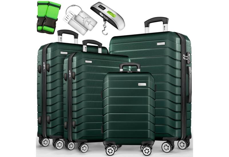 tillvex Trolleyset Reisekoffer Set Koffer Hartschale Trolley Kofferset Tasche, (TSA Schloss Rollkoffer S-M-L-XL, 4 tlg), Reisekoffer Set 4-TLG. + Gepäckwaage, 8X Gurte & 4X Anhänger Kofferset von tillvex