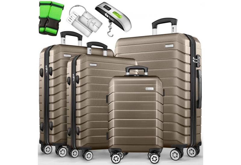 tillvex Trolleyset Reisekoffer Set Koffer Hartschale Trolley Kofferset Tasche, (TSA Schloss Rollkoffer S-M-L-XL, 4 tlg), Reisekoffer Set 4-TLG. + Gepäckwaage, 8X Gurte & 4X Anhänger Kofferset von tillvex