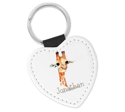 Schlüsselanhänger personalisiert mit Namen Herz Schlüsselband aus Kunstleder Leder für Kinder Motiv Tiere | 18- Giraffe Schlüsselanhänger personalisiert mit Namen Herz Schlüsselband aus Kunstleder Leder für Kinder Motiv Tiere | 18- Giraffe von timalo