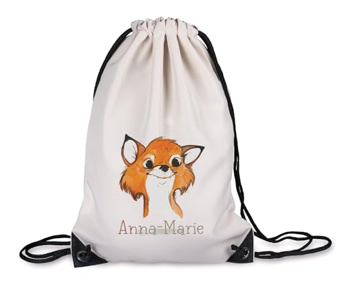 timalo® Kinder Turnbeutel personalisiert mit Namen | Sportbeutel bedruckt | süße Tiermotive | Kindergarten Stoffbeutel Geschenke Mädchen Jungen | 13- Fuchs von timalo