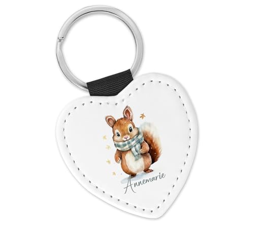 timalo® Schlüsselanhänger personalisiert mit Namen Herz Schlüsselband aus Kunstleder Geschenk Weihnachten Nikolaus Jungen Mädchen | Eichhörnchen-2 von timalo