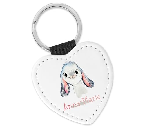 timalo Schlüsselanhänger personalisiert mit Namen Herz Schlüsselband aus Kunstleder Leder für Kinder Motiv Tiere | 01- Hase von timalo
