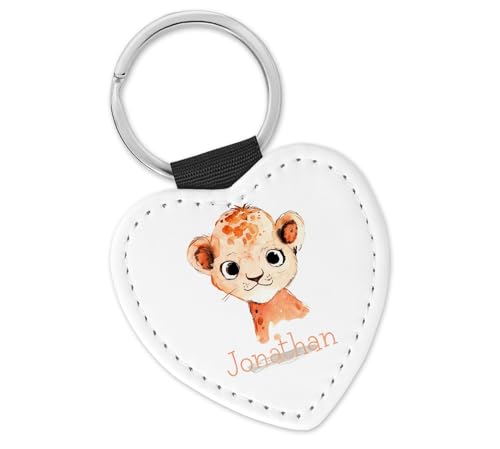 timalo Schlüsselanhänger personalisiert mit Namen Herz Schlüsselband aus Kunstleder Leder für Kinder Motiv Tiere | 15- Löwe von timalo