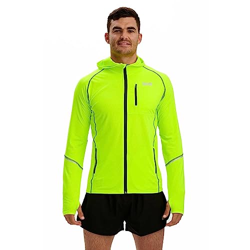 time to run Thermo-Laufjacke für Herren mit Frontreißverschluss Kapuze und Taschen XXL Limonengrün von time to run