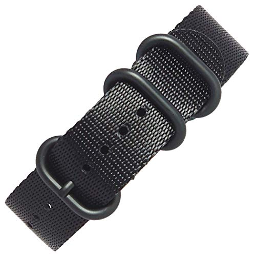 time+ 20 mm 5-Ring-Militär-Sicherheitsgurt, Nylon, Uhrenarmband, komplett schwarz, PVD von time+