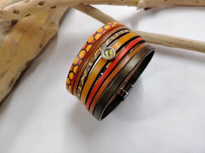 Armband "Klimt" Aus Leder, Braun Und Orange Armband "Klimt" Aus Leder, Braun Und Orange von timecuir