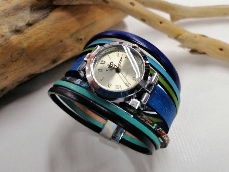 Schmuckuhr "Madrid" Aus Grünem, Blauem, Türkisfarbenen Leder Schmuckuhr "Madrid" Aus Grünem, Blauem, Türkisfarbenen Leder von timecuir