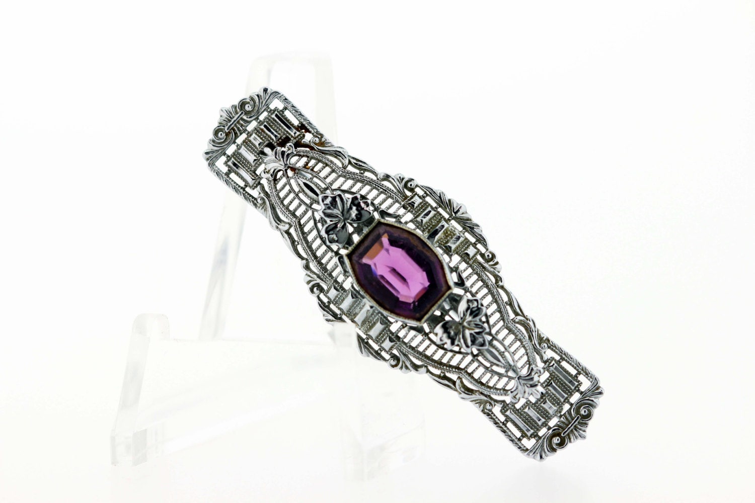 10K Weissgold Amethyst Brosche von timekeepersinclayton