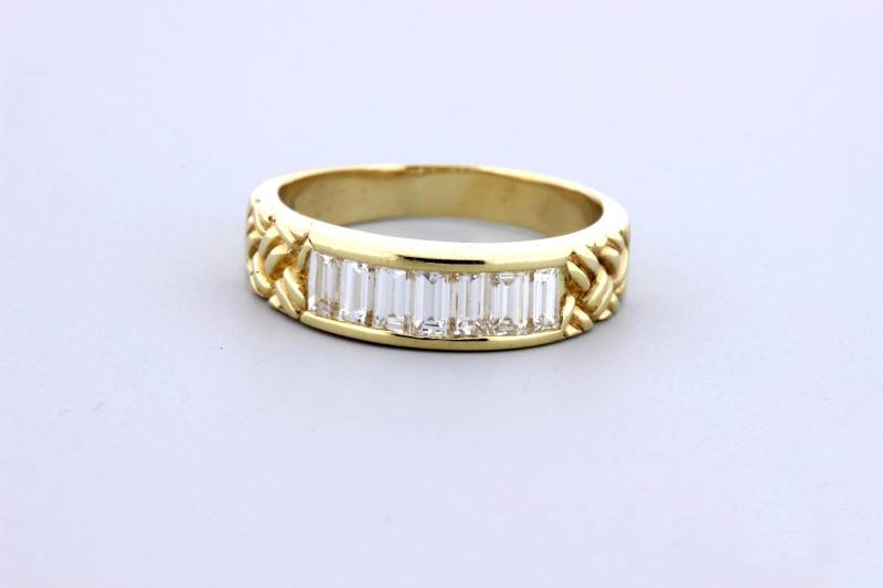 14K Gelb Gold Gewebt Schraffur Design Weiß Diamant Baguette Band Ring Kanal-Satz von timekeepersinclayton