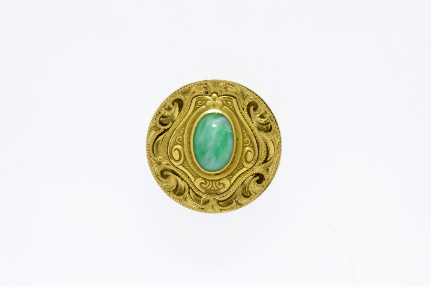 14K Gold Brosche Mit Grün Oval Center von timekeepersinclayton