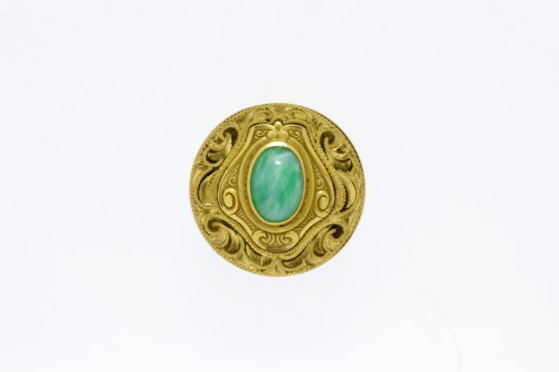 14K Gold Brosche Mit Grün Oval Center von timekeepersinclayton
