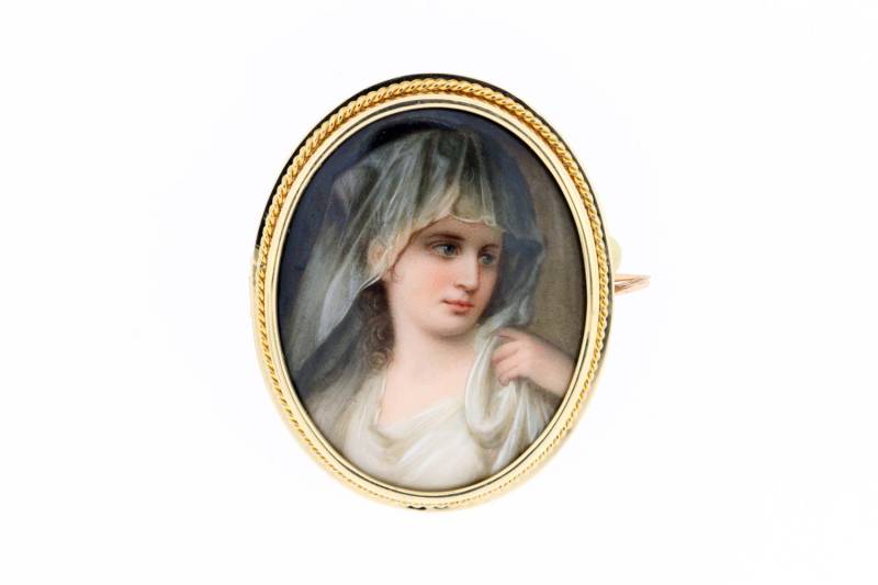 14K Gold Brosche Mit Verschleierte Weibliche Porträt von timekeepersinclayton