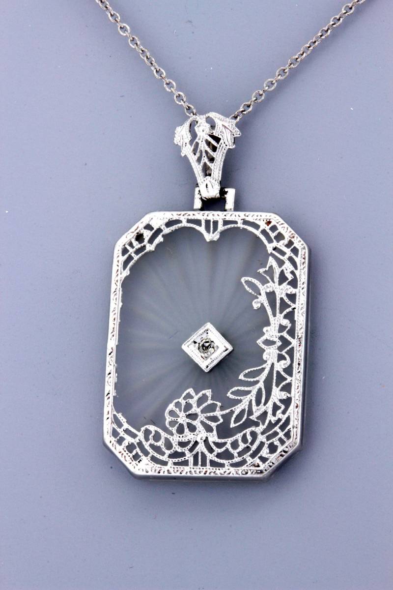 14K Gold Filigrane Camphored Glas Halskette Mit Kette von timekeepersinclayton