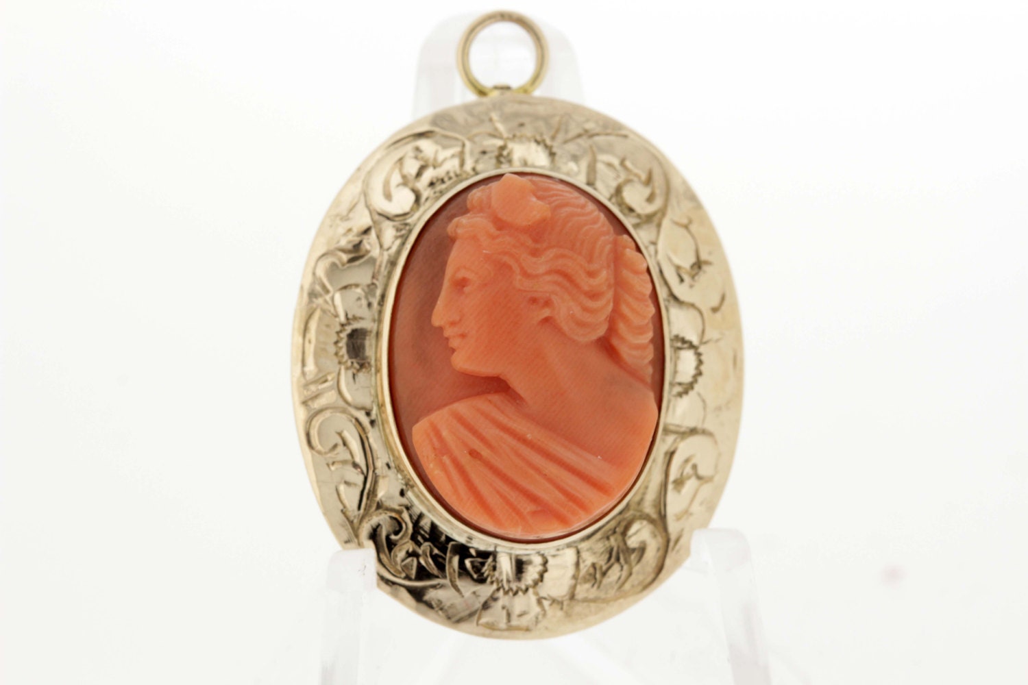 14K Gold Korallen Cameo Cabrio Brosche/Anhänger von timekeepersinclayton