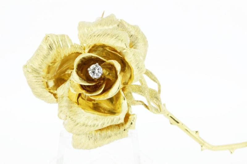 18K Diamanten Gold Rose Brosche Mit von timekeepersinclayton