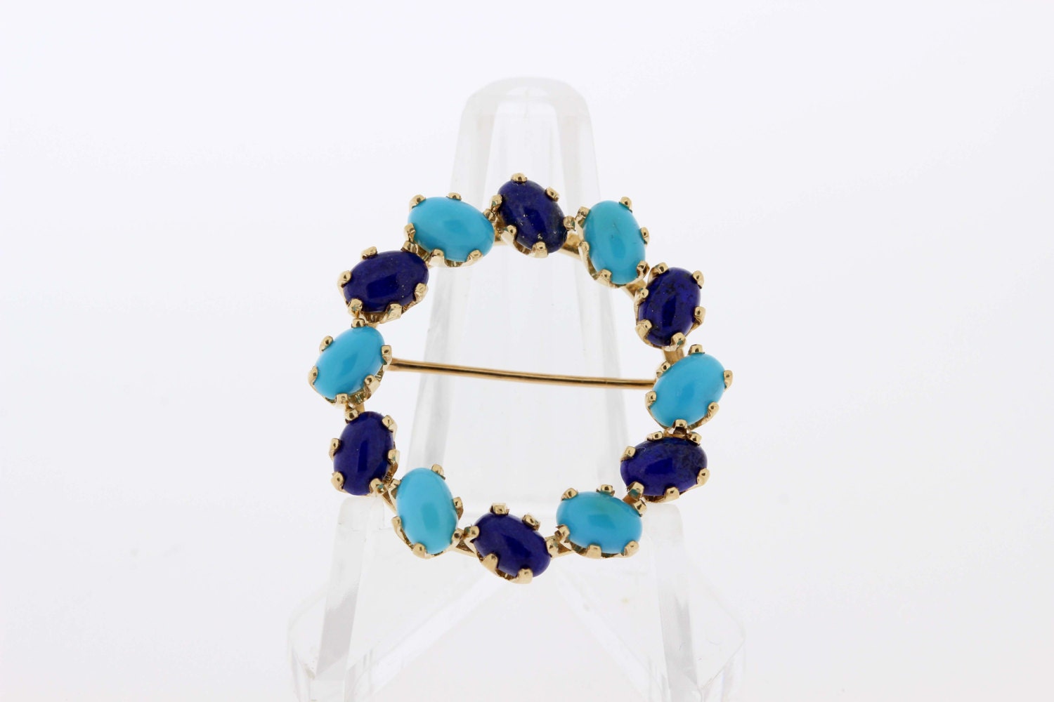 Blauen Lapislazuli Und Türkis Circle-Brosche 14K Gelbgold von timekeepersinclayton