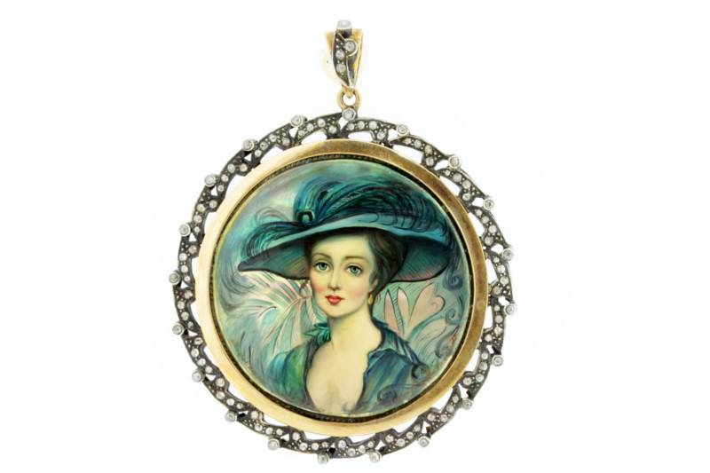 Blaugrün Peacock Lady Portrait Silber, Gold Und Diamond Cabrio Brosche/Anhänger von timekeepersinclayton