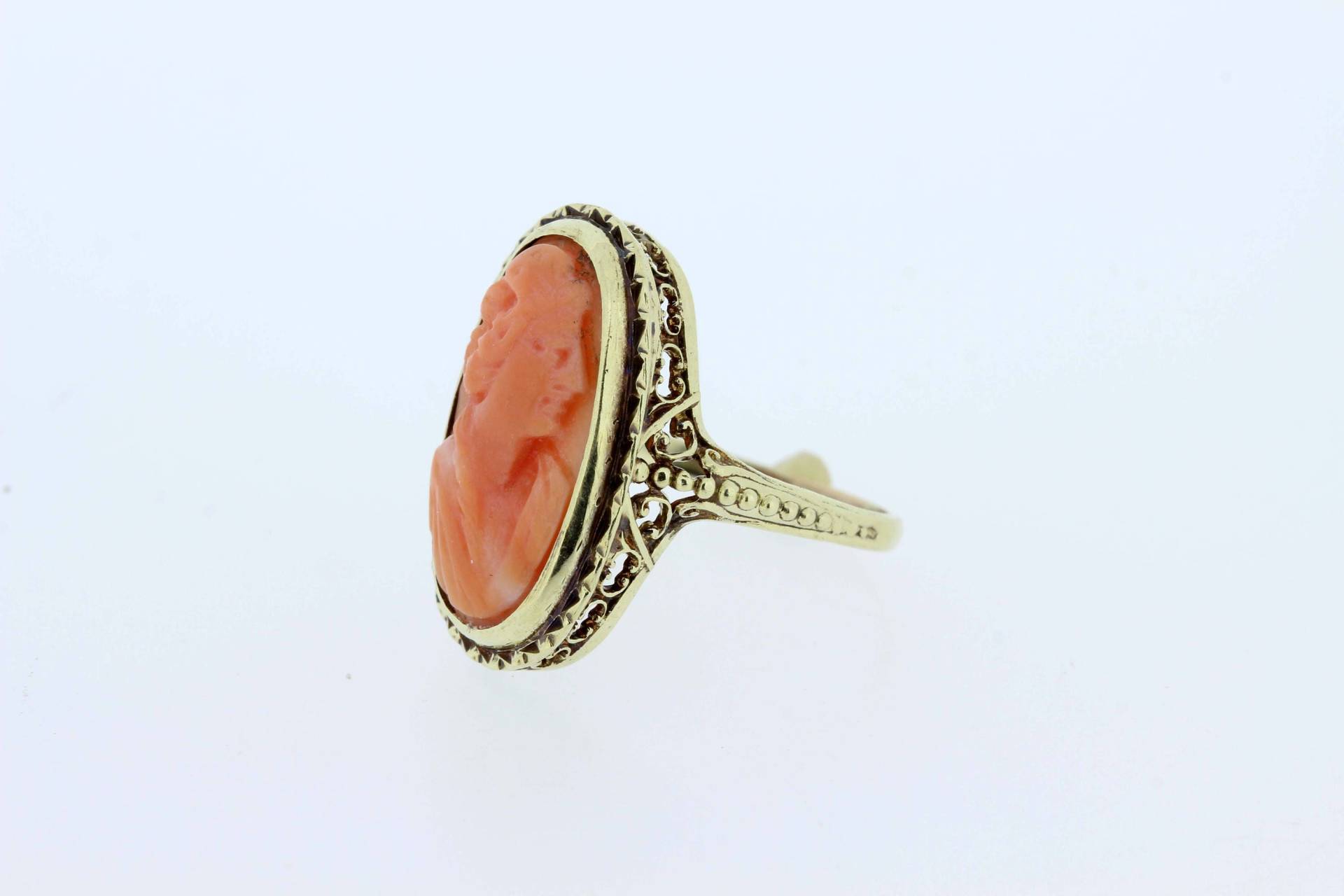 Filigraner, Rosafarbener Kameo-Ring Aus 14-Karätigem Gelbgold von timekeepersinclayton