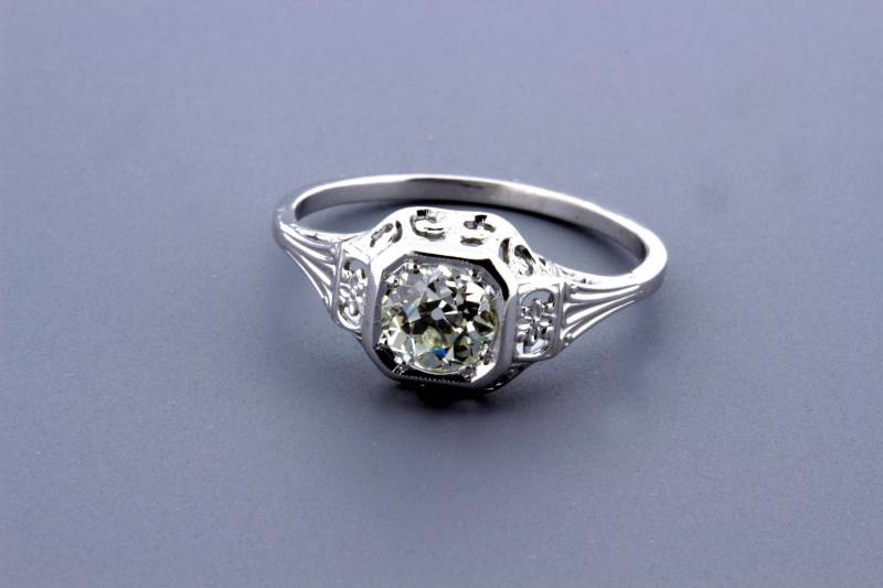 Floral Diamant Solitär 14K Weißgold Ring Filigran Eisern Und Geflötet Seiten.70Ct + Vs2 K Farbe Floral Diamant Solitär 14K Weißgold Ring Filigran Eisern Und Geflötet Seiten.70Ct + Vs2 K Farbe von timekeepersinclayton