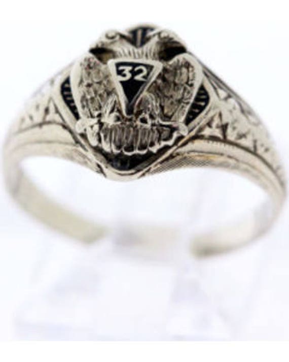 Freimaurer 14K Weißgold Ring Mit Schwarzer Emaille von timekeepersinclayton