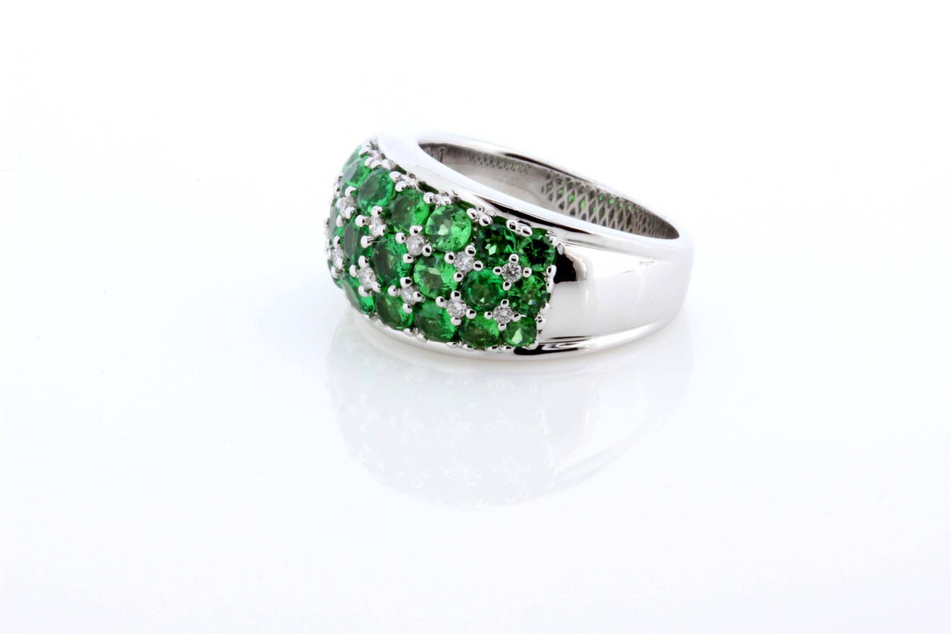 Lebendige Grüne Tsavorit Und Diamant Breites Band 14K Gold von timekeepersinclayton