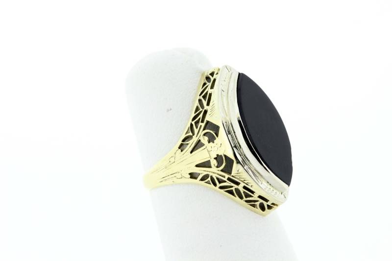 Onyx-Filigranring Aus Zweifarbigem 18-Karätigem Gold, Marquise-Form von timekeepersinclayton