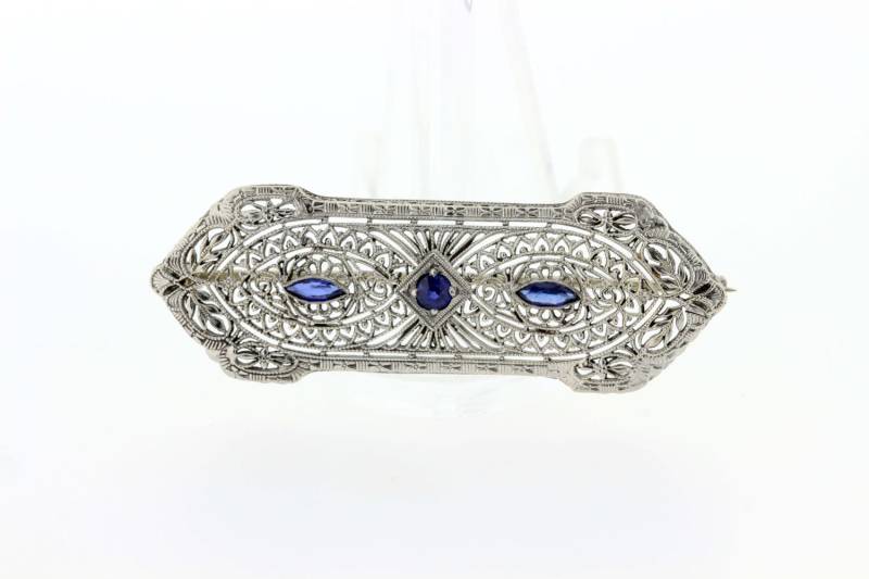 Platin Und 14K Gold Mit Blauen Akzenten Brosche von timekeepersinclayton