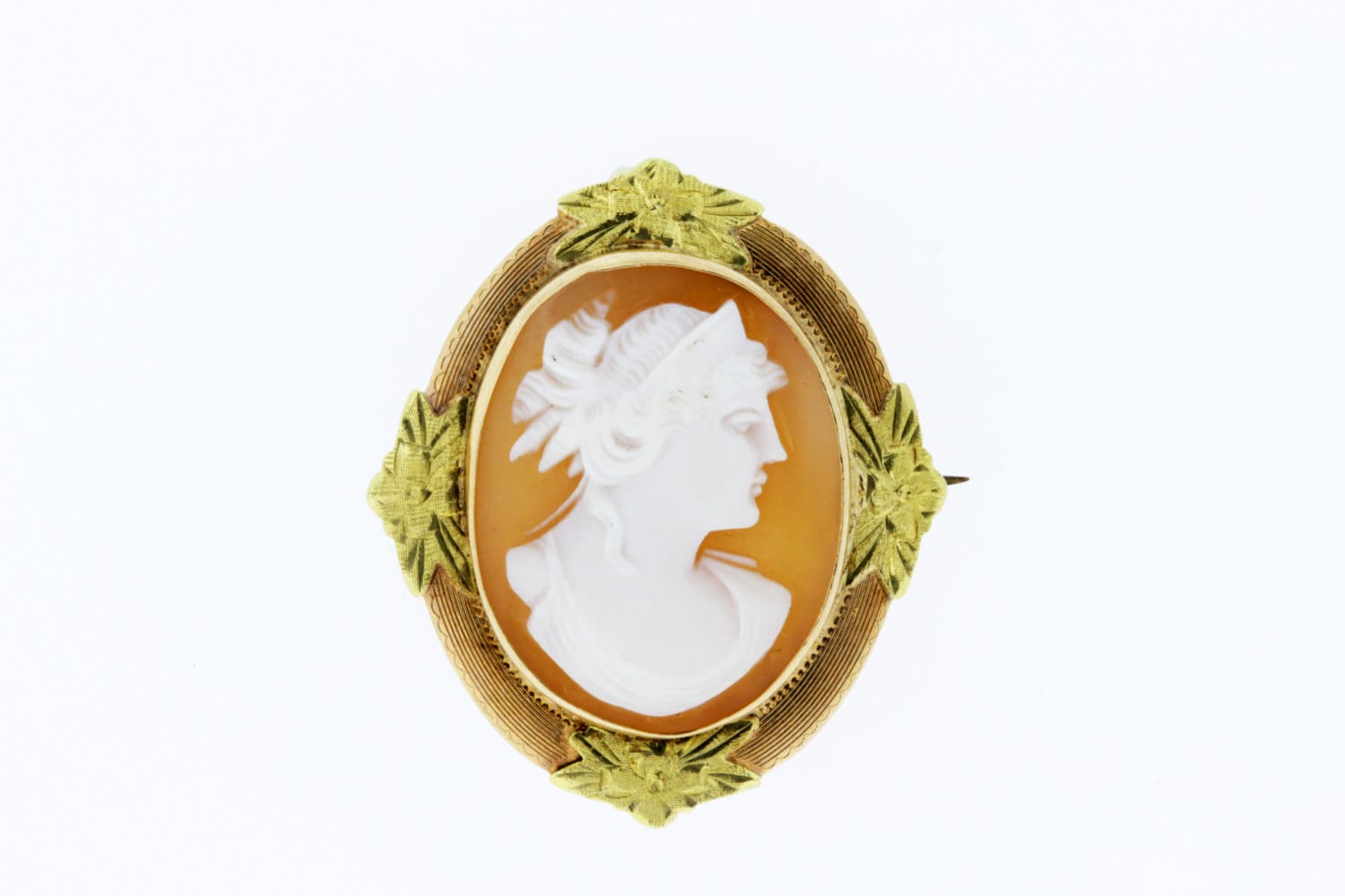 Weibliche Kamee Brosche Anhänger Zwei Ton Gelb Und Rotgold Mit Blumen von timekeepersinclayton