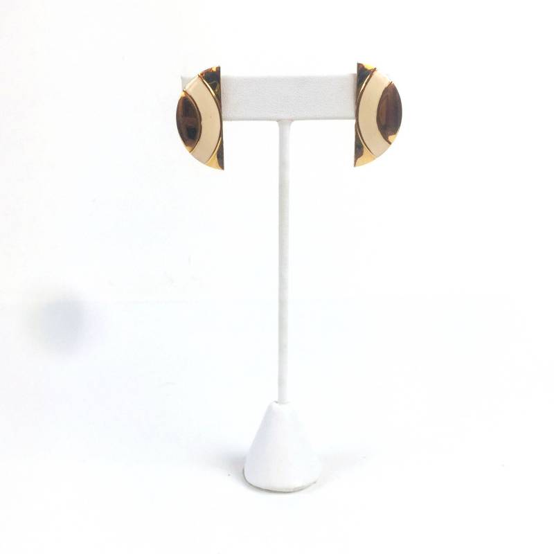 Vintage 1980S Vergoldete Und Elfenbeinfarbene Halbkreis Ohrringe von timelesspieces