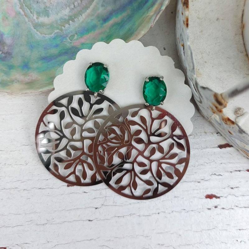 Boho Ohrringe Hängend - Große Leichte Statement Aus Edelstahl Silber Geschenk Für Frauen, Grün von tinasschmuckestuecke