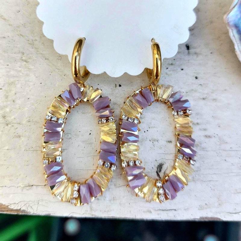 Glitzernde Flieder Farbe Ohrringe Mit Creole 5cm Gesamtlänge, Glitzernde Hängend, Statement Ohrringe, Creolen Anhänger von tinasschmuckestuecke