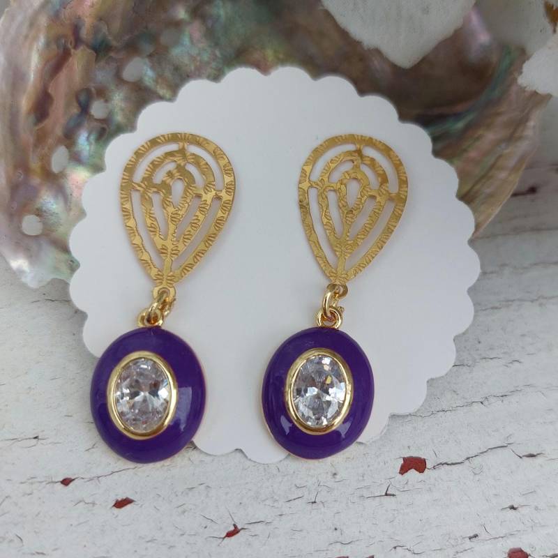 Perlenohrhänger, Glitzernde Ohrringe, Edelstahlohrstecker Gold, Statement Ohrringe Lila, Trendige Ohrringe, Trend Geschenke Frauen, Ohrringe Lila von tinasschmuckestuecke